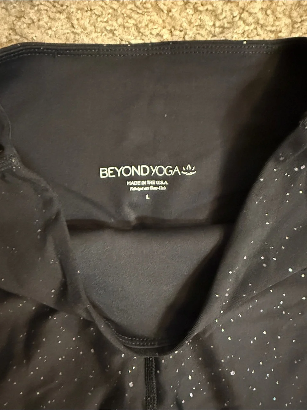 Beyond Yoga Black High-Waist Leggings and Bra Set with Iridescent Sequin Ombre